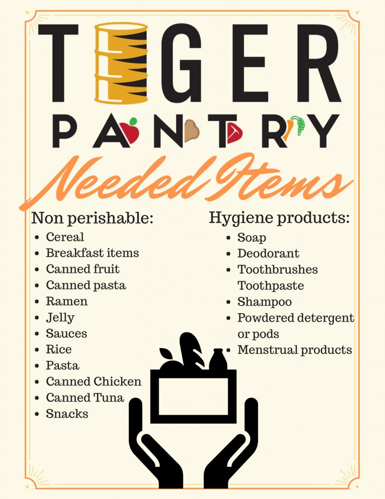 Tiger Pantry Needed Items include non-perishables and hygiene products