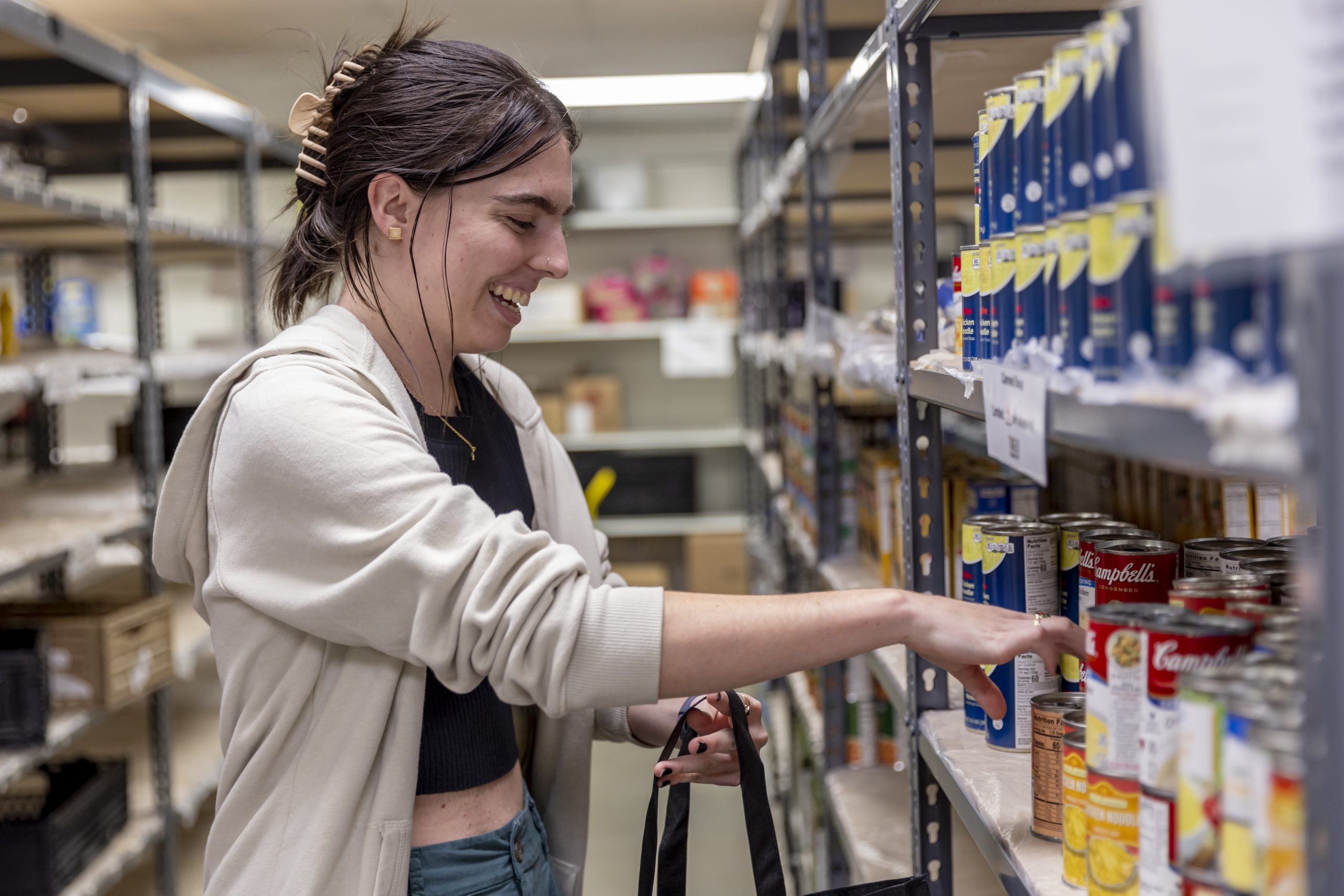 Student chooses groceries at Tiger Pantry
